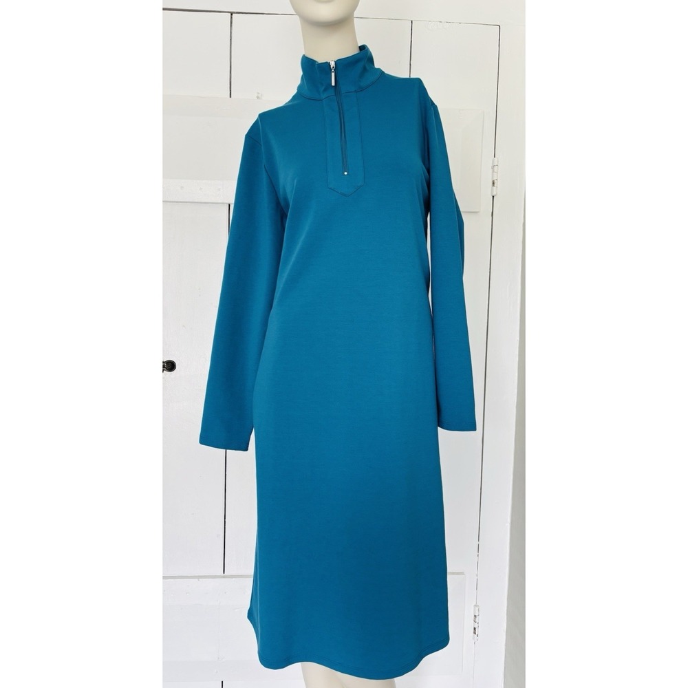 Vicki Wayne Aqua Blue Shift Dress Womens Size Medium -‎ Stretchy Quarter Zip